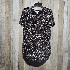 Daily Ritual Black/Brown/Ivory Geometric Hi-Low Hem Tunic Pullover Short Sleeves